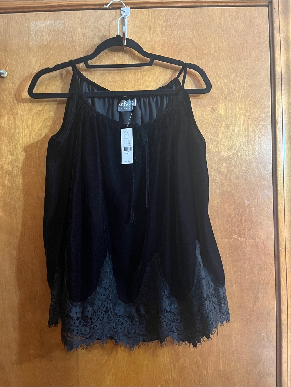 Soho Small Black Velvet Lace-Hem Top - Bundle for Free Shipping